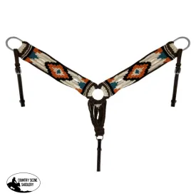 14730B Showman ® Wool String Breastcollar with Navajo Design - White/Turq/Orange/Brown