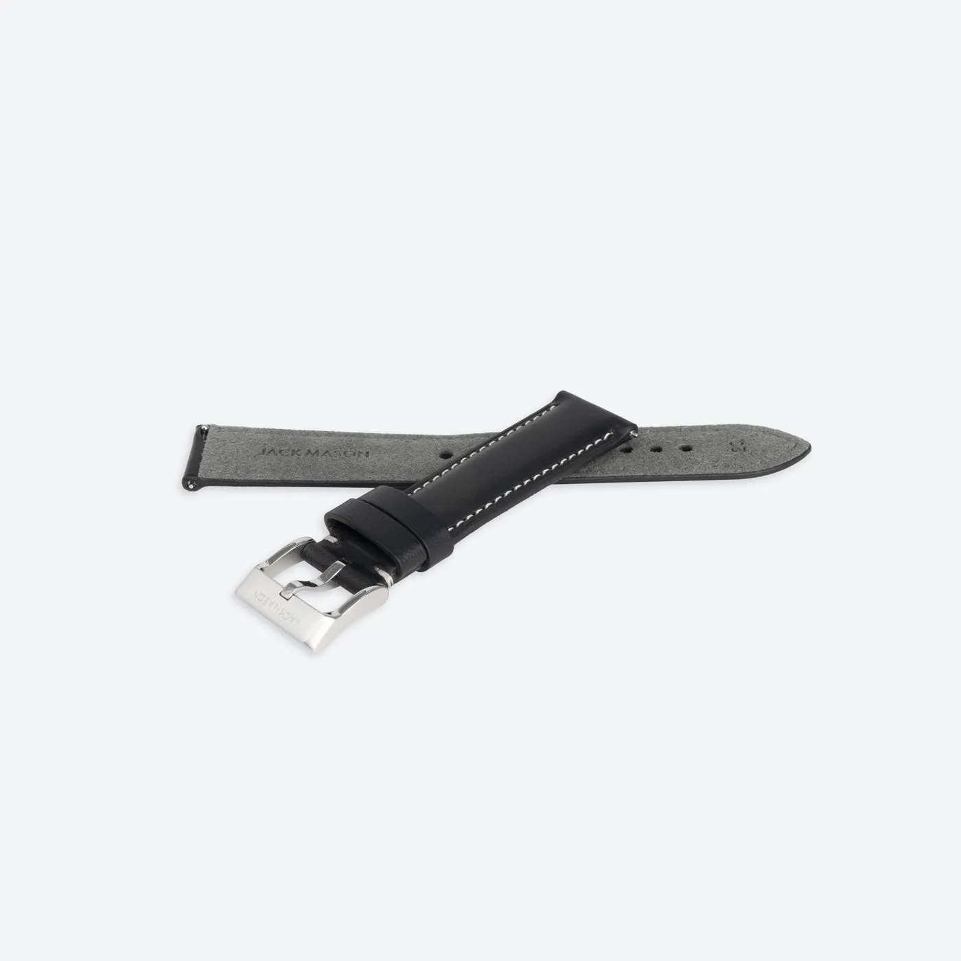 20mm Stitched Black Leather Strap