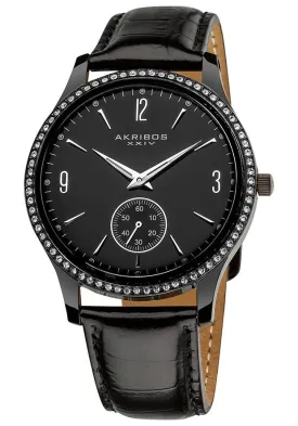 Akribos Xxiv Essential Crystal Quartz Black Leather Strap Men's Watch AK606BK