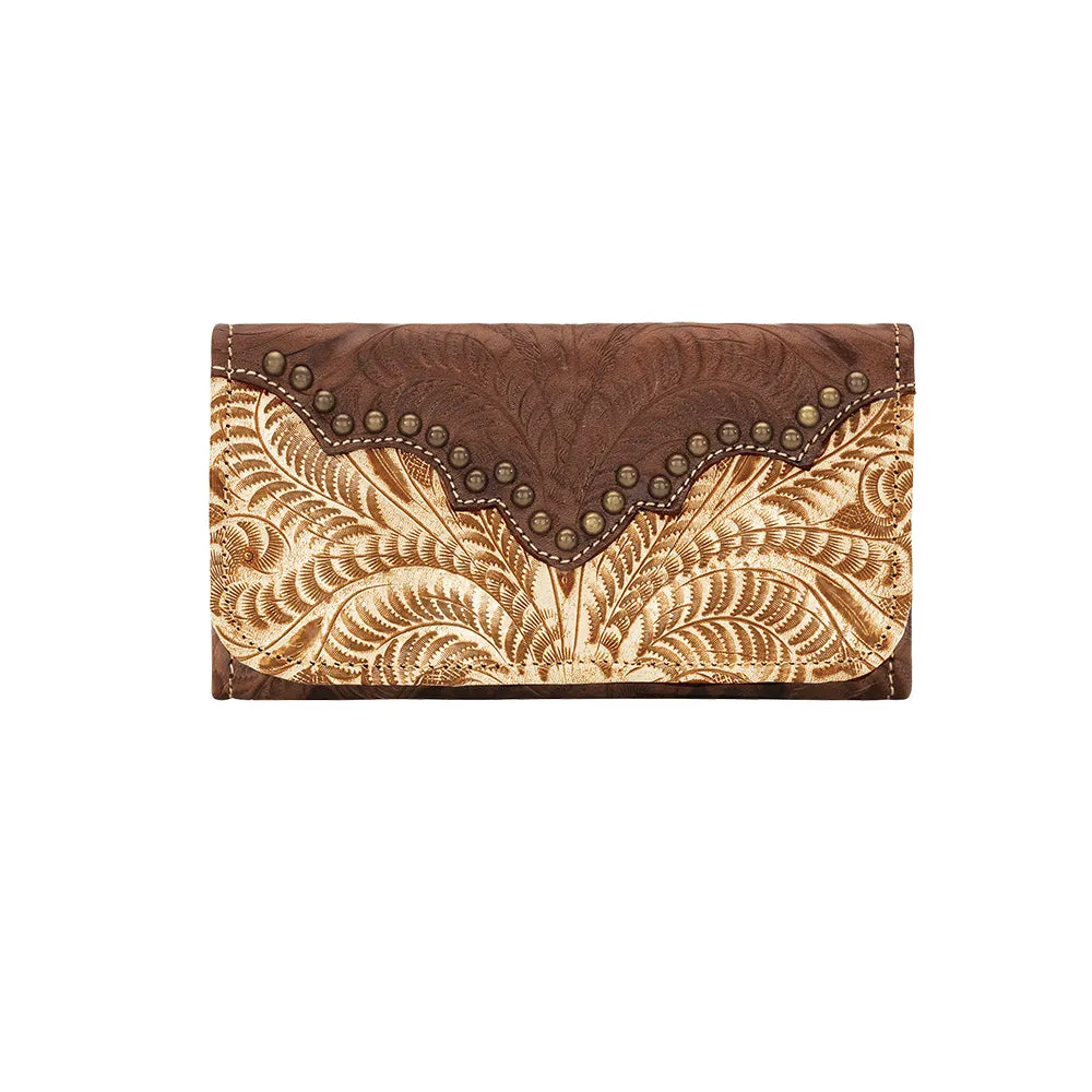 Annie's Secret Collection Ladies' Tri-Fold Wallet - Distressed Cream and Antique Brown