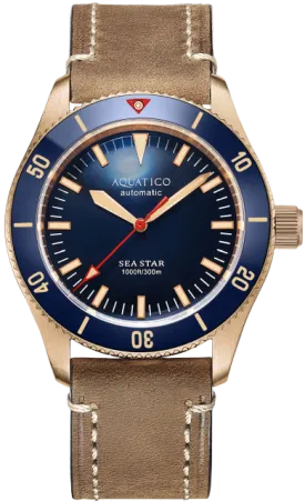 Aquatico Bronze Sea Star Blue Ceramic Bezel No Date