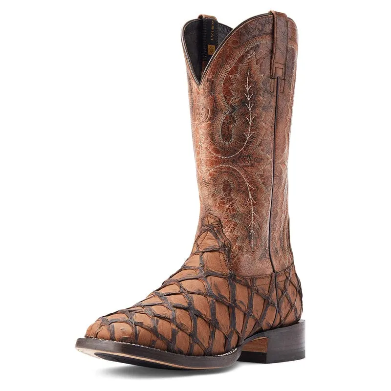 Ariat Men's Deep Water Aged Tan Pirarucu Square Toe Exotic Western Boots 10044421