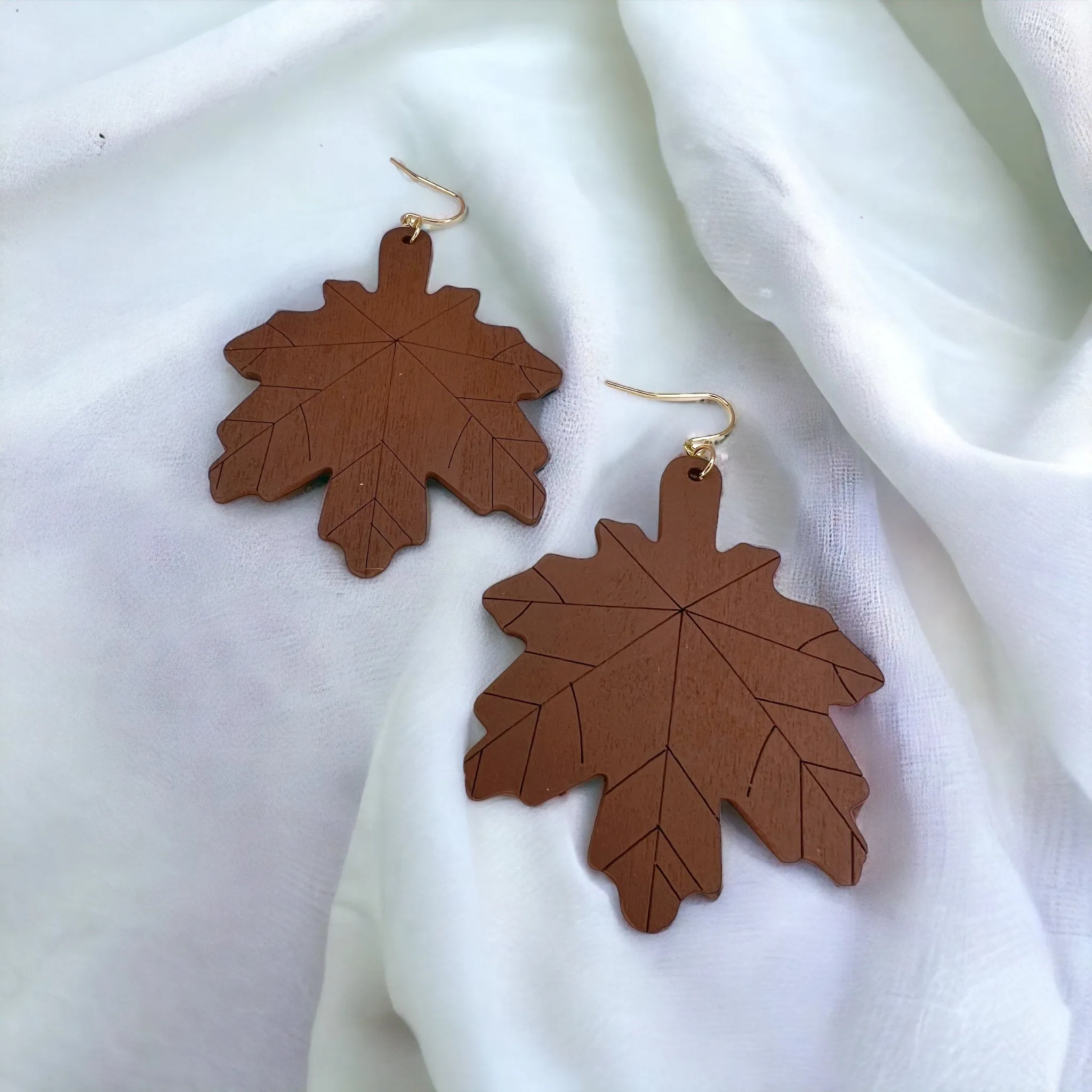 Autumn Maple Leaf Earrings - Fall, Handmade Jewelry, Gold Leaf, Halloween, Orange, Faux Pearls, Handmade Earrings, Leaf Accessories