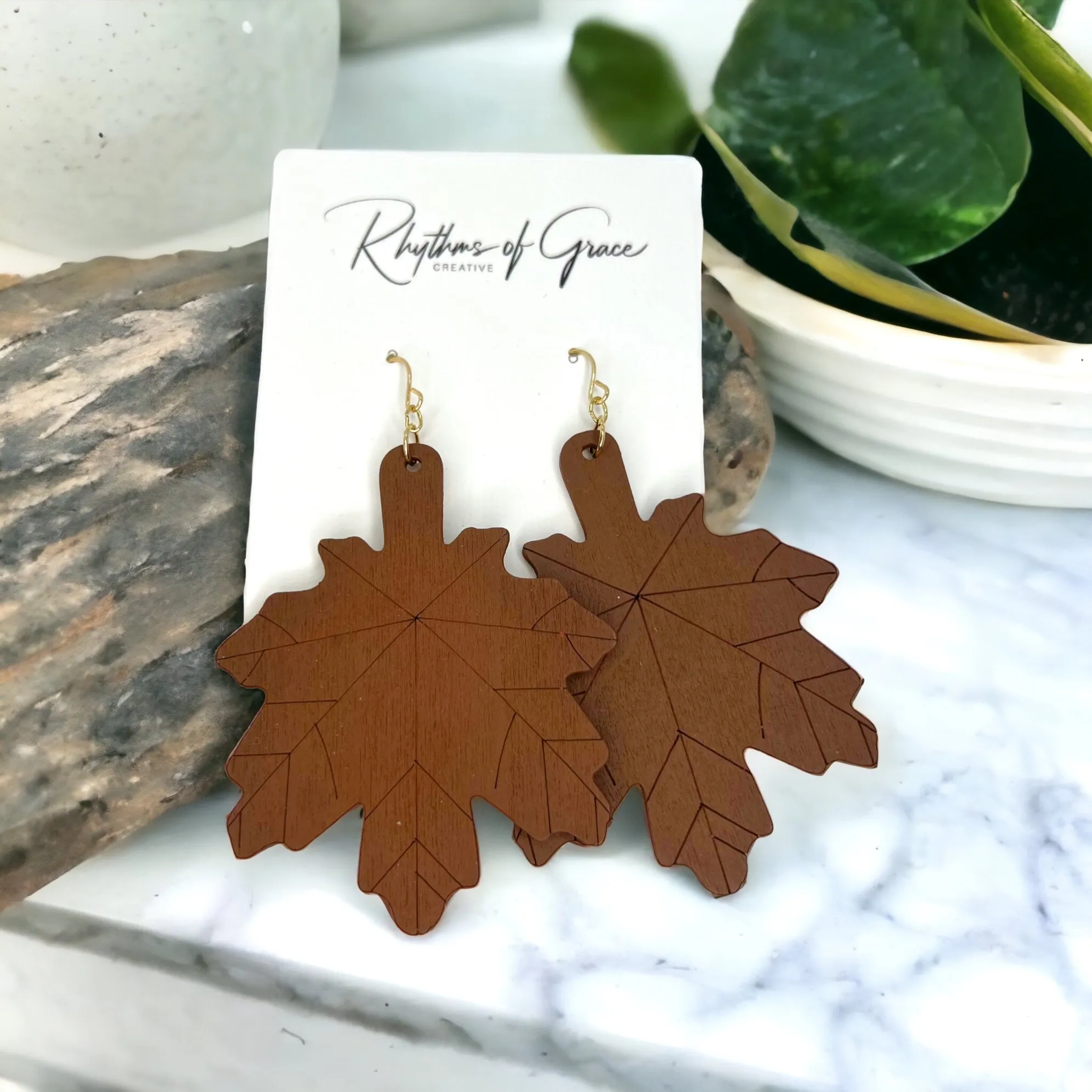 Autumn Maple Leaf Earrings - Fall, Handmade Jewelry, Gold Leaf, Halloween, Orange, Faux Pearls, Handmade Earrings, Leaf Accessories