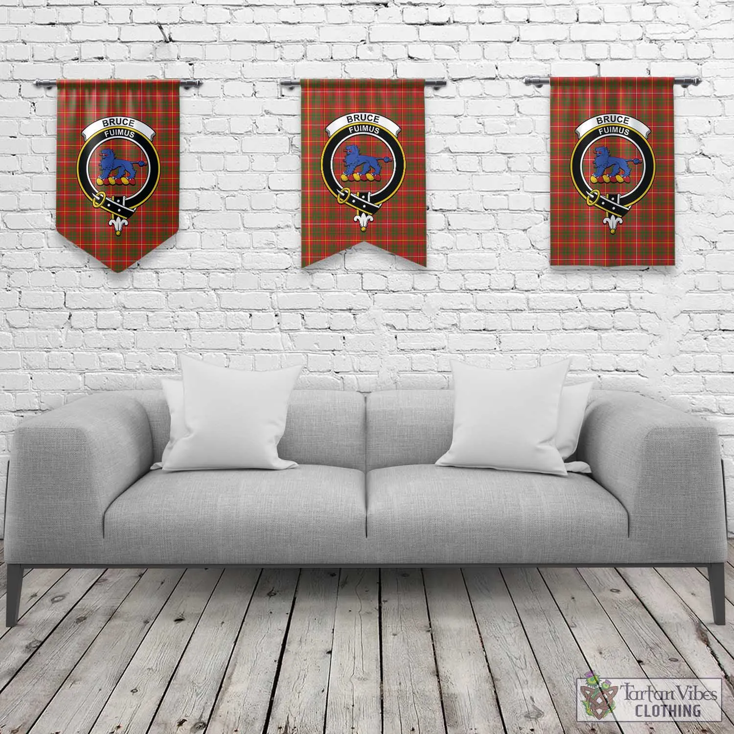 Bruce Modern Tartan Gonfalon, Tartan Banner with Family Crest