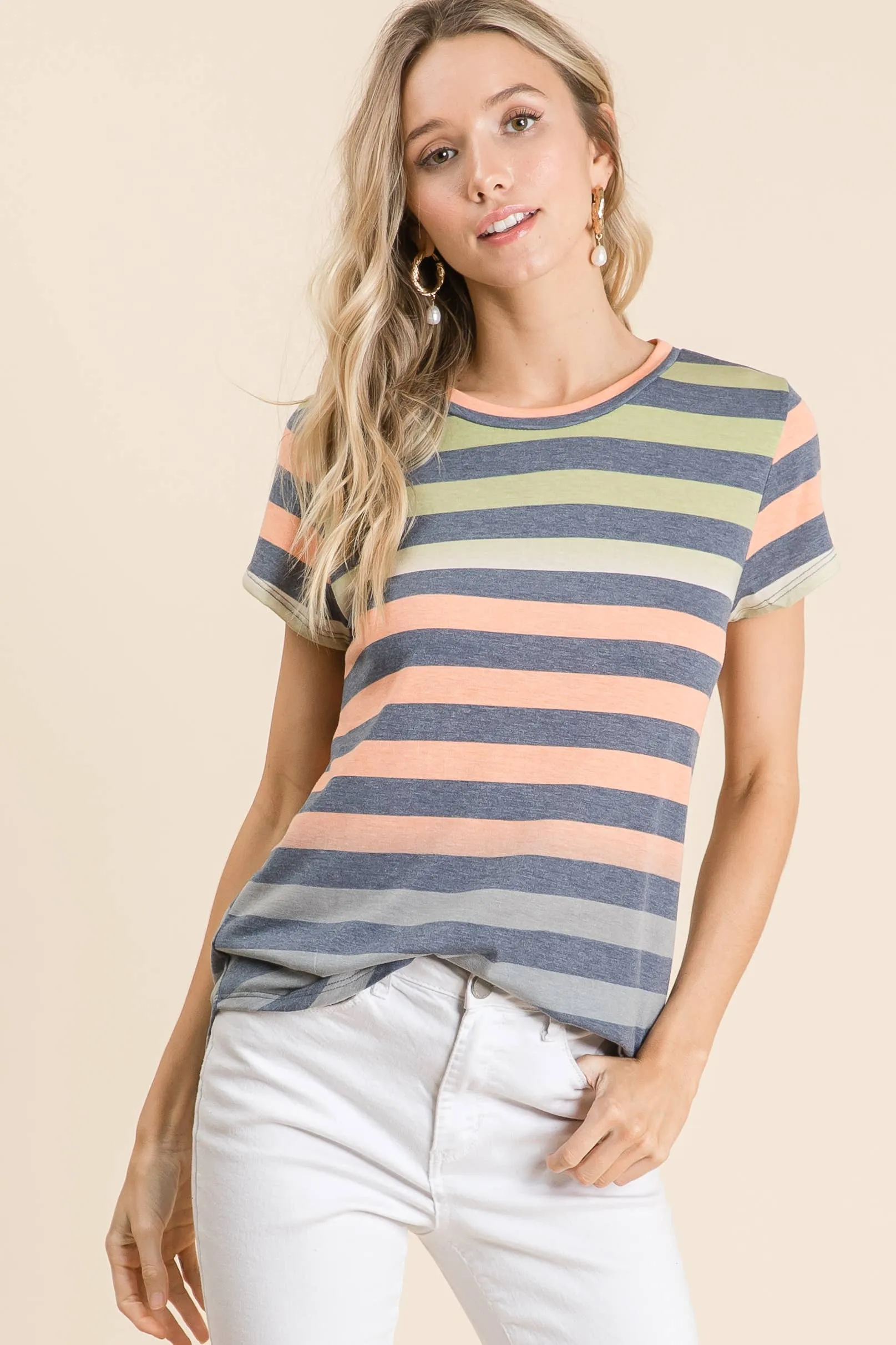 Casual Stripe Short Sleeve Top