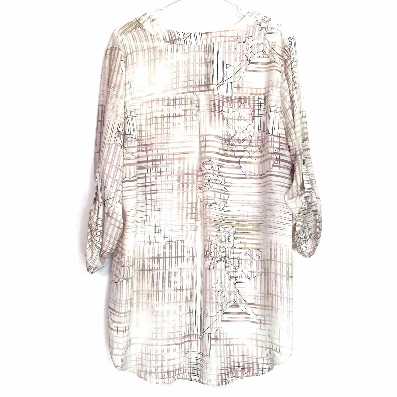 Cato | Womens Grid Pattern L/s Blouse | Size: 14/16W | Color: White | Pre-Owned