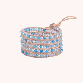 Clear and Sky Blue Crystals - Natural Leather