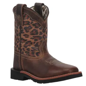 DAN POST KIDS MAKUCHA BROWN LEOPARD SQUARE TOE BOOTS - DPC2951