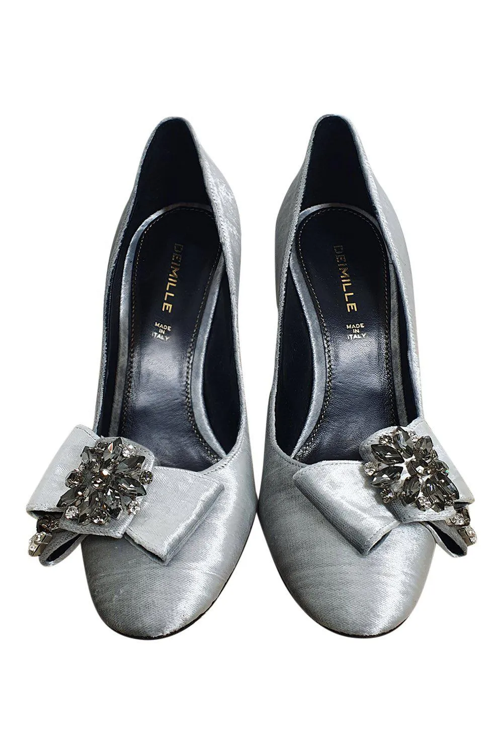 DEIMILLE Velvet Silver High Heel Crystal Embellished Pumps (40)