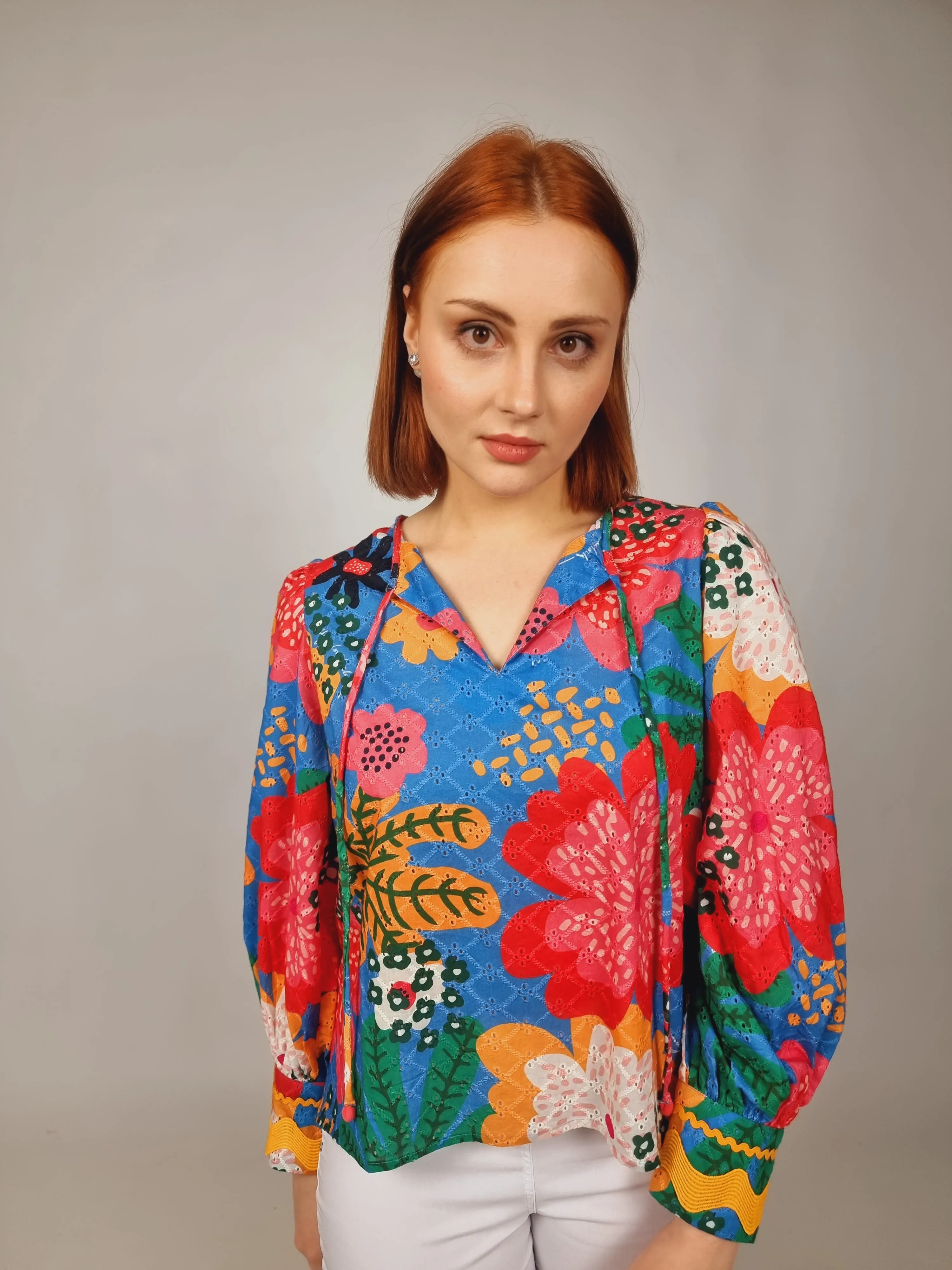 Emily Lovelock Blue Floral Top