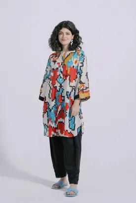 Ethnic Vanilla Ice White Printed Lawn Shirt