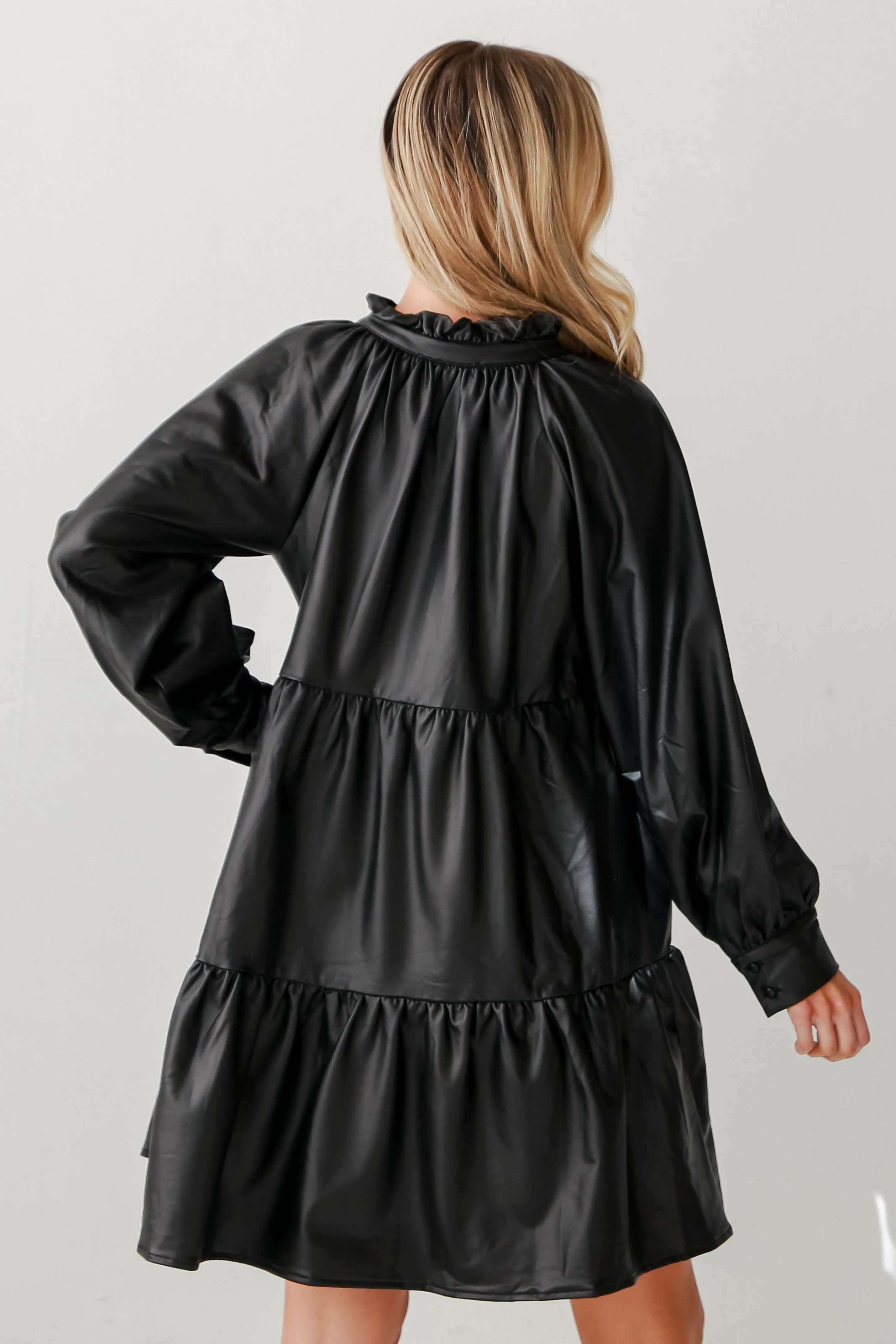 FINAL SALE - Alluring Reputation Black Tiered Leather Mini Dress