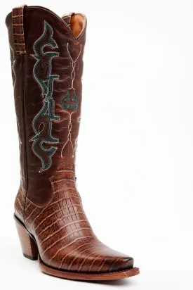 Frisk Me Brown Printed Leather Western Boots - Snip Toe