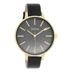 Gold coloured OOZOO watch with black leather strap - C11034