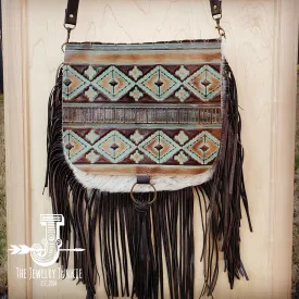 **Hair-On-Hide w/ Turquoise Navajo Flap Crossbody Handbag 503d