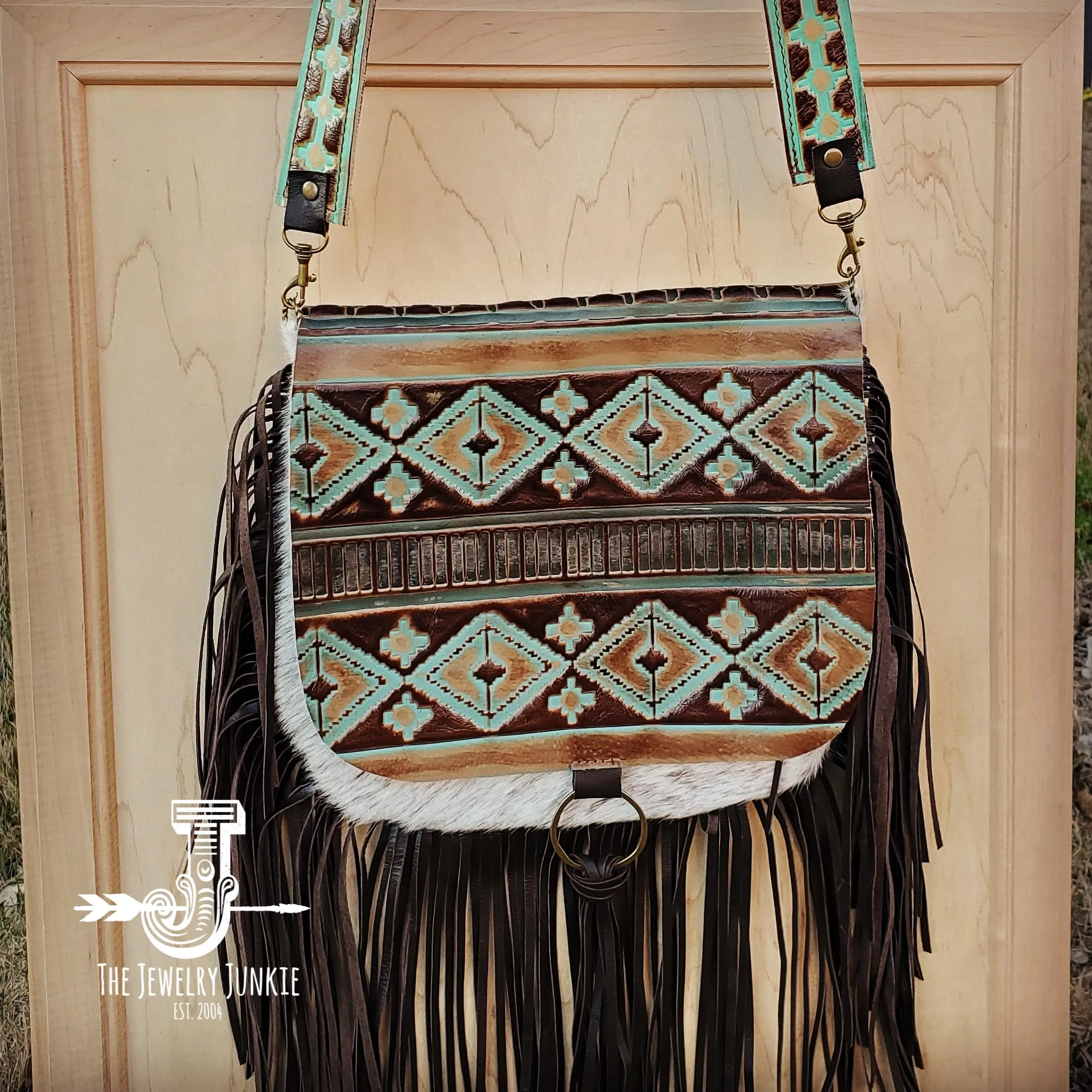 **Hair-On-Hide w/ Turquoise Navajo Flap Crossbody Handbag 503d