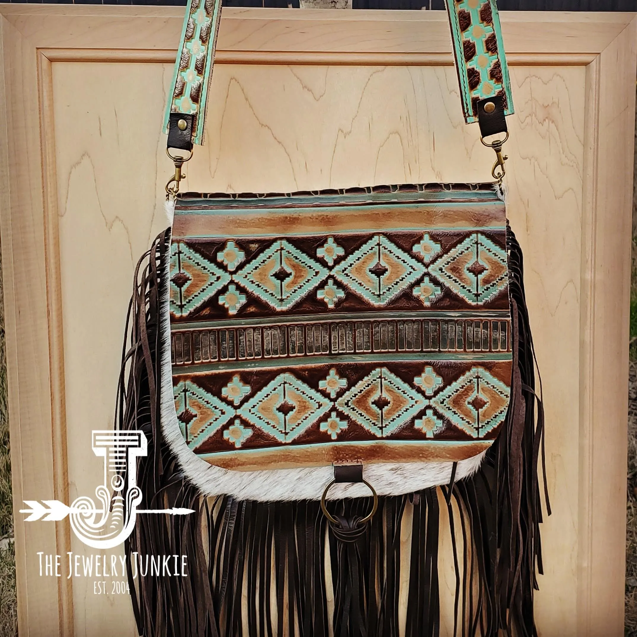 **Hair-On-Hide w/ Turquoise Navajo Flap Crossbody Handbag 503d