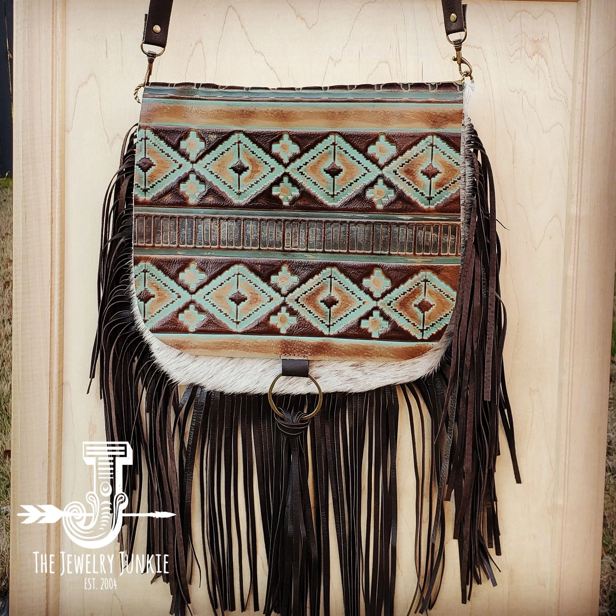 **Hair-On-Hide w/ Turquoise Navajo Flap Crossbody Handbag 503d