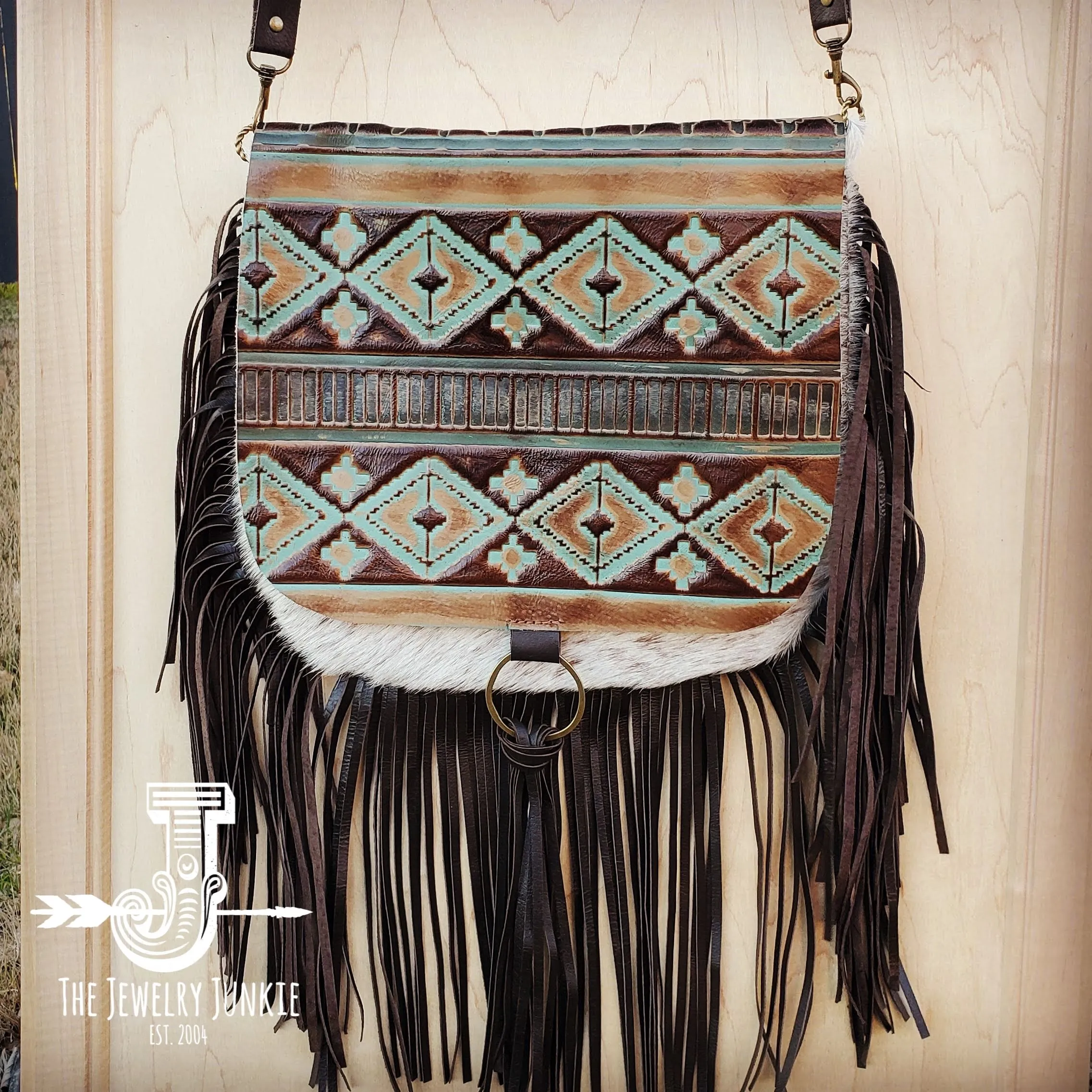 **Hair-On-Hide w/ Turquoise Navajo Flap Crossbody Handbag 503d