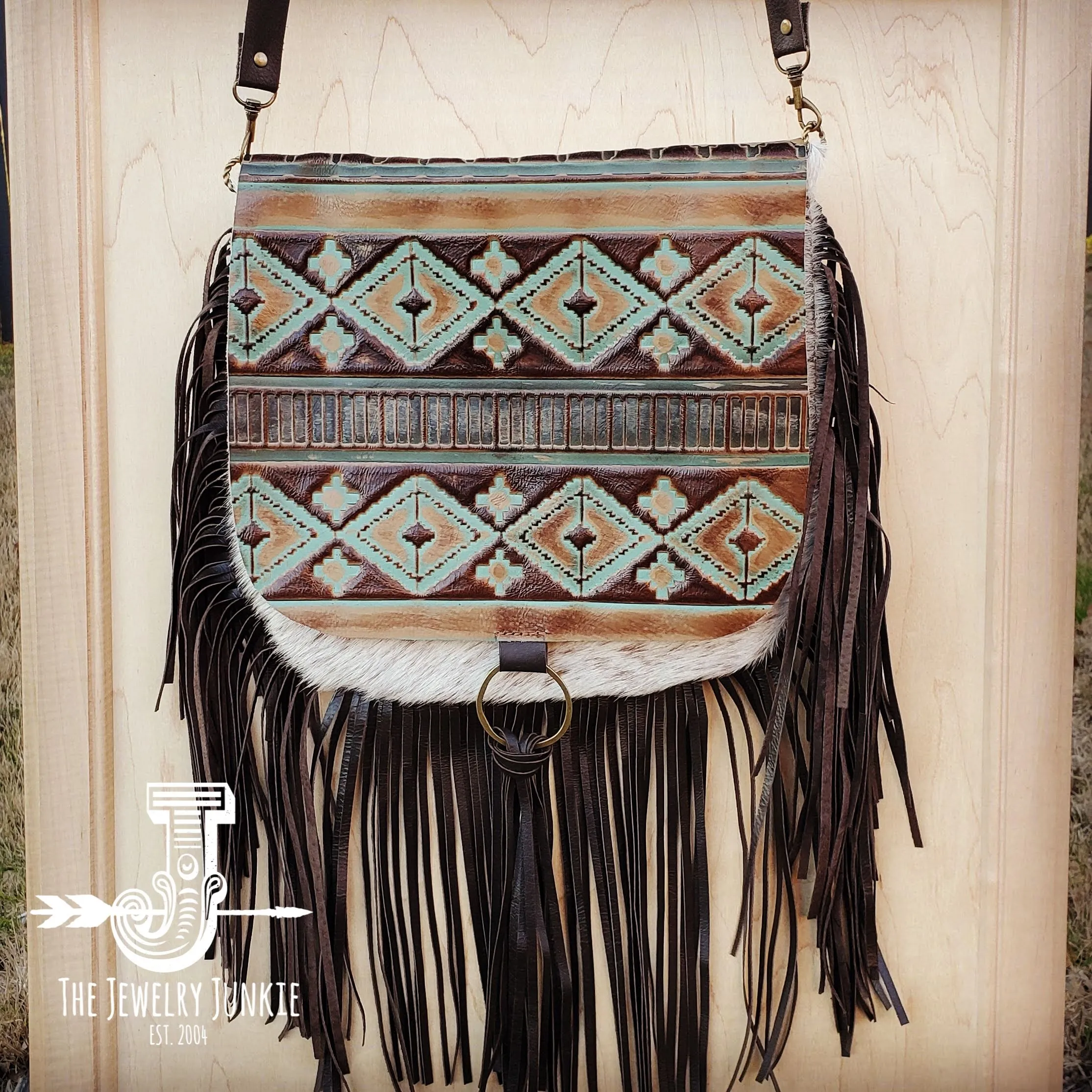 **Hair-On-Hide w/ Turquoise Navajo Flap Crossbody Handbag 503d