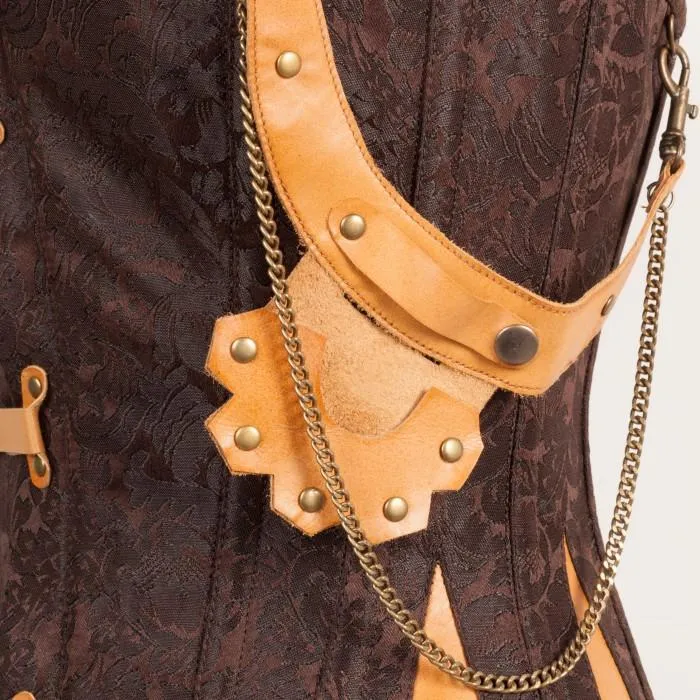 Hall Brown Steampunk Corset With Attached Neck Gear