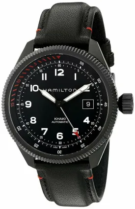 Hamilton Khaki Aviation Takeoff Air Zermatt Automatic Black Steel Black Dial Date Black Leather Strap Mens Watch H76695733