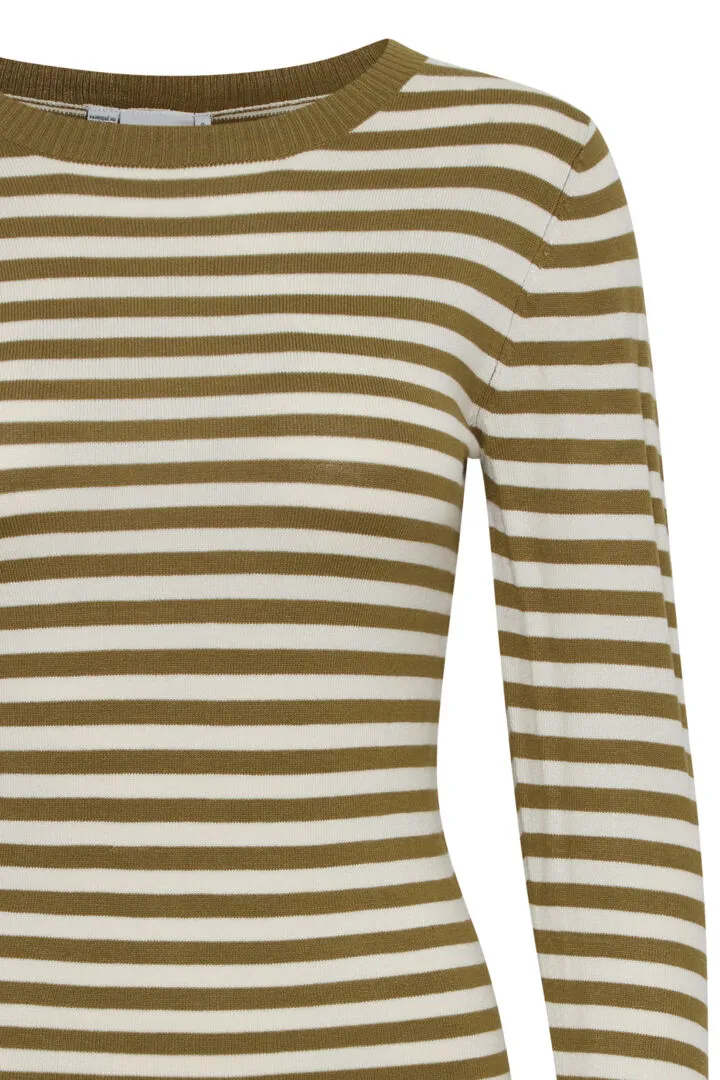 Ichi Diane Long Sleeved Top-Lizard/Almond Milk Stripe-20121496