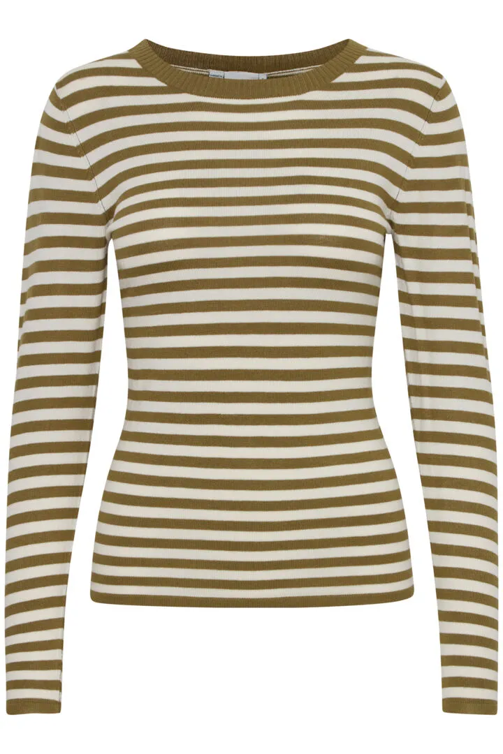 Ichi Diane Long Sleeved Top-Lizard/Almond Milk Stripe-20121496