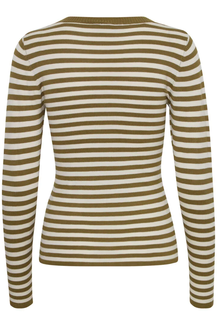 Ichi Diane Long Sleeved Top-Lizard/Almond Milk Stripe-20121496