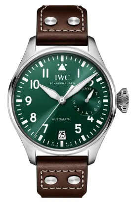 IWC Big Pilot Power Reserve Automatic Stainless Steel Green Dial Brown Leather Strap Date Mens Watch IW501015