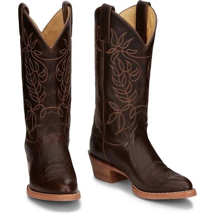 Justin Women's 12" Rosey Espresso Cowhide Round Toe Western Boot