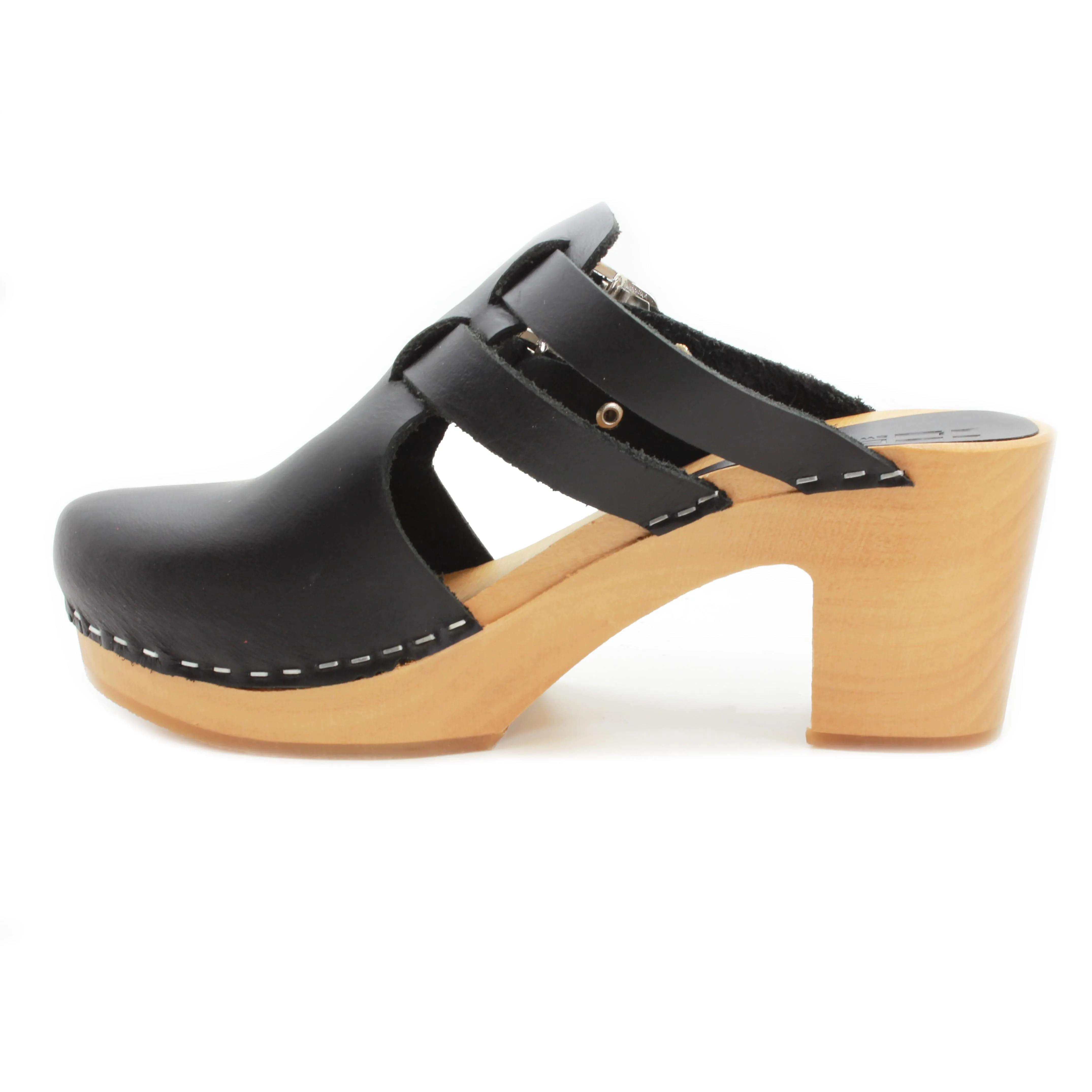 KLÄGN Brigetta Mid-heel Fashion Leather Wooden Clogs - CLOSEOUT