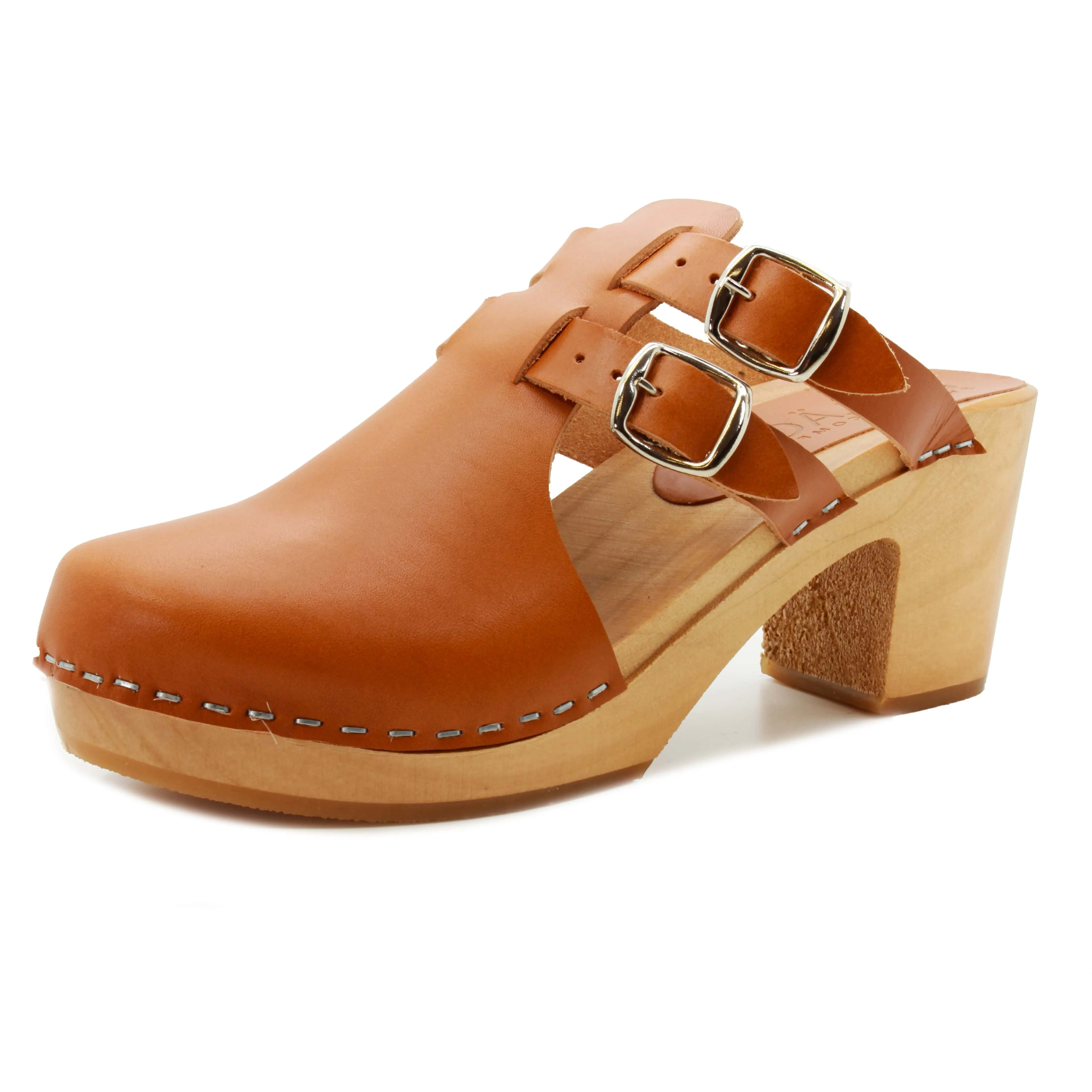 KLÄGN Brigetta Mid-heel Fashion Leather Wooden Clogs - CLOSEOUT