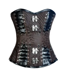 Lampard Coffee Brown Brocade & Faux Leather Steampunk Corset