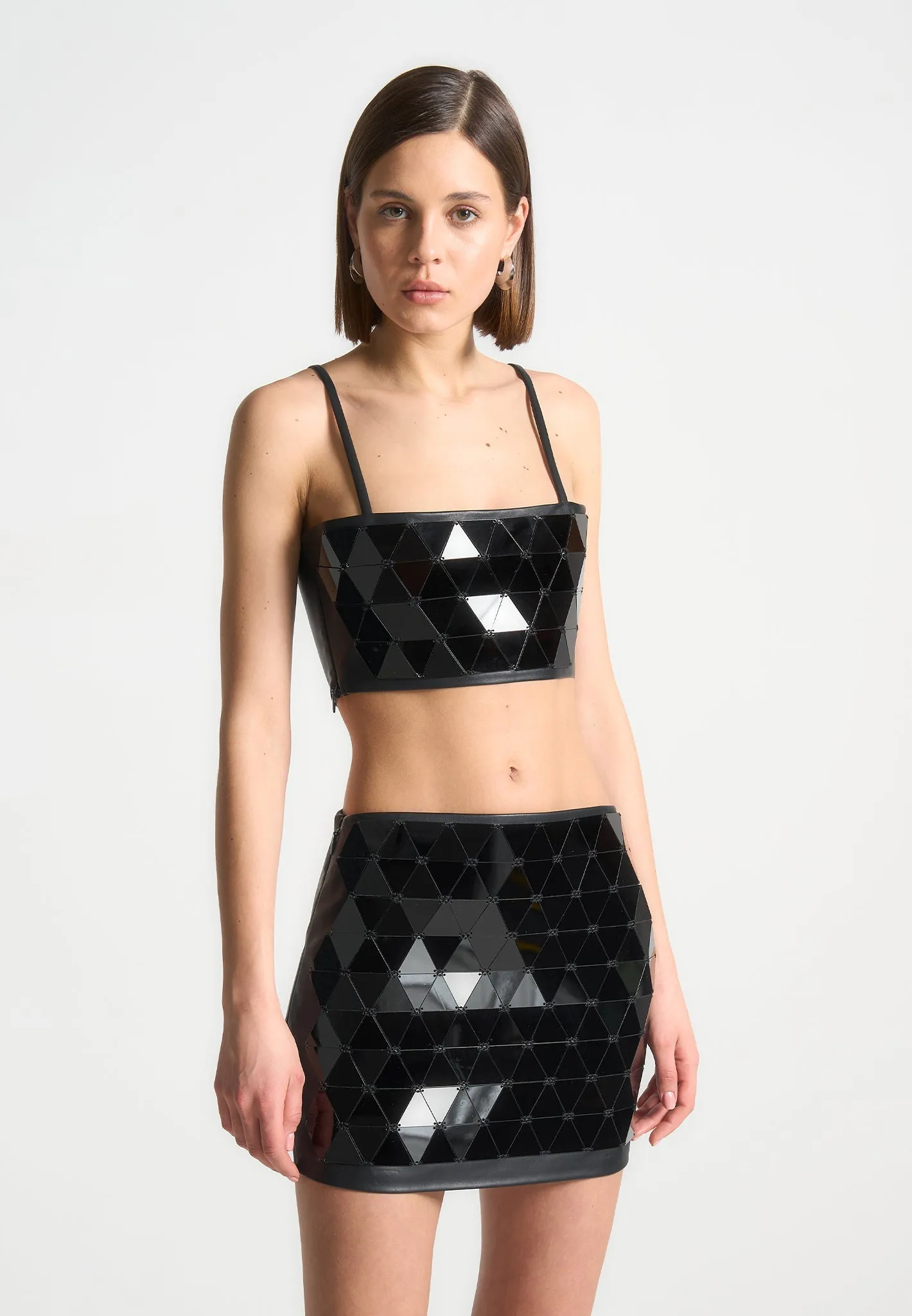 Leather Mirrored Bandeau Top - Black/Black