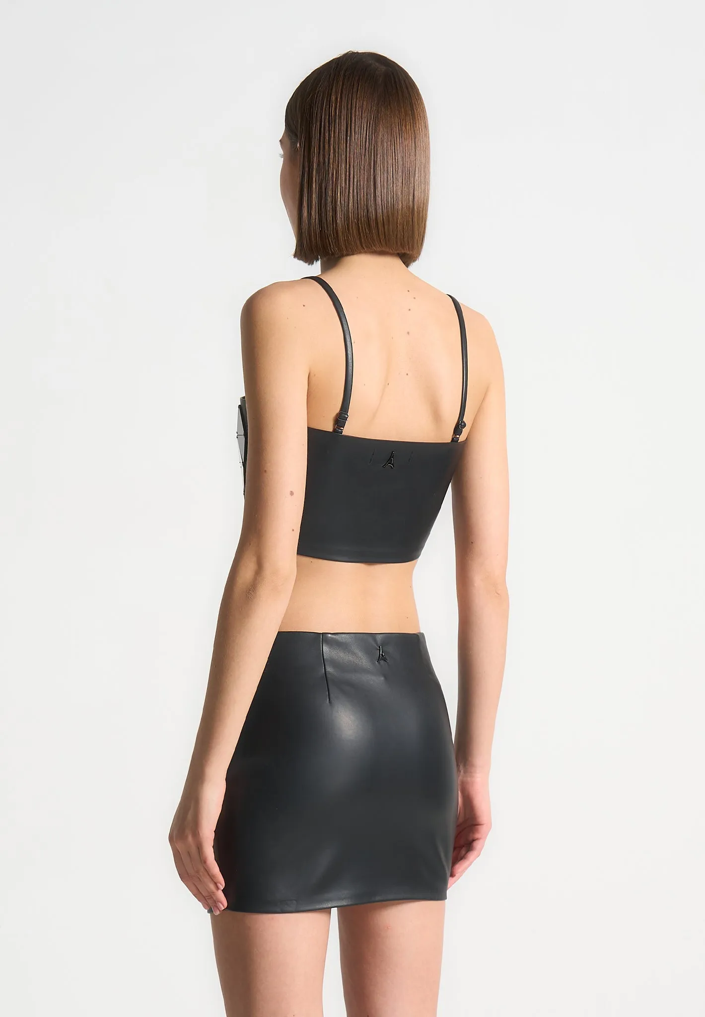 Leather Mirrored Bandeau Top - Black/Black