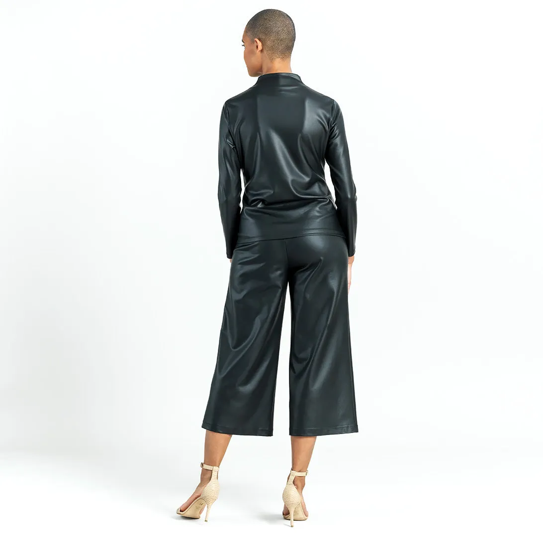 Liquid Leather™ - Sheen Center Front Tie Top - Black