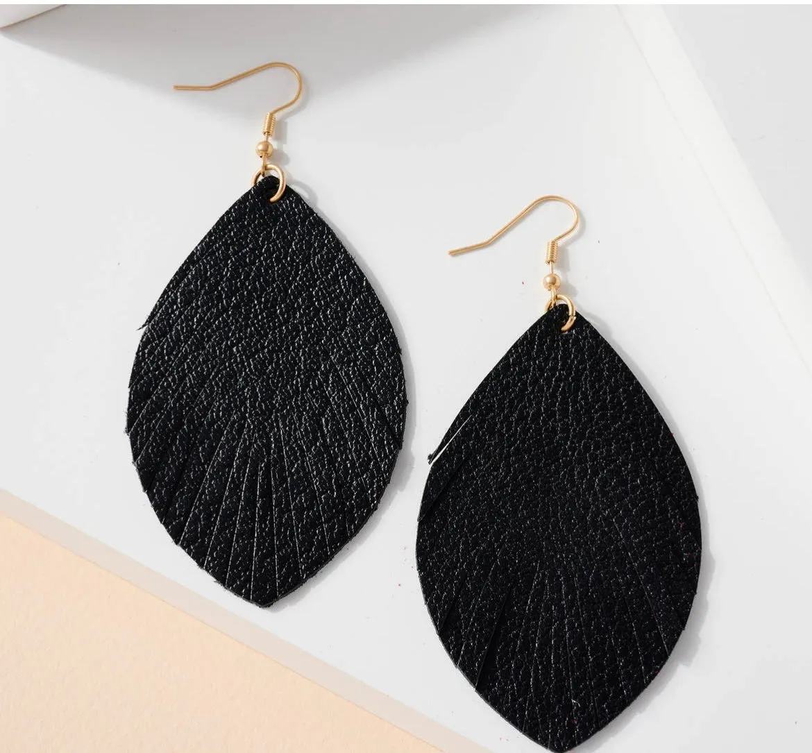 “Lizza” Leatherette Feather Earrings