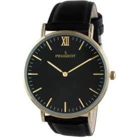 Men's 40mm Black Dial Super Slim Leather Strap Watch