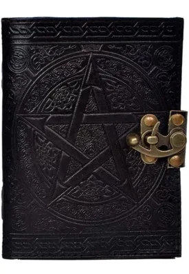 Pentagram Embossed Leather Notebook Blank Journal Pentacle Book of Shadows