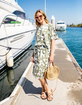 Postcard Skirt Khaki And Cream Print