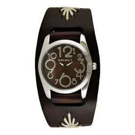 Showgirl Ladies Brown Watch with Diamond Stitched Dark Brown Leather Cuff