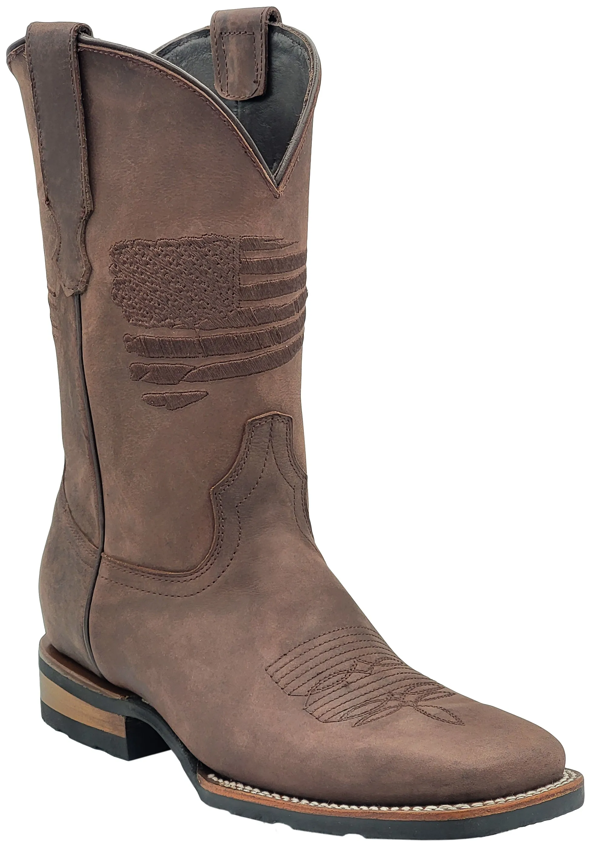 Silverton Patriot All Leather Wide Square Toe Boots (Brown)