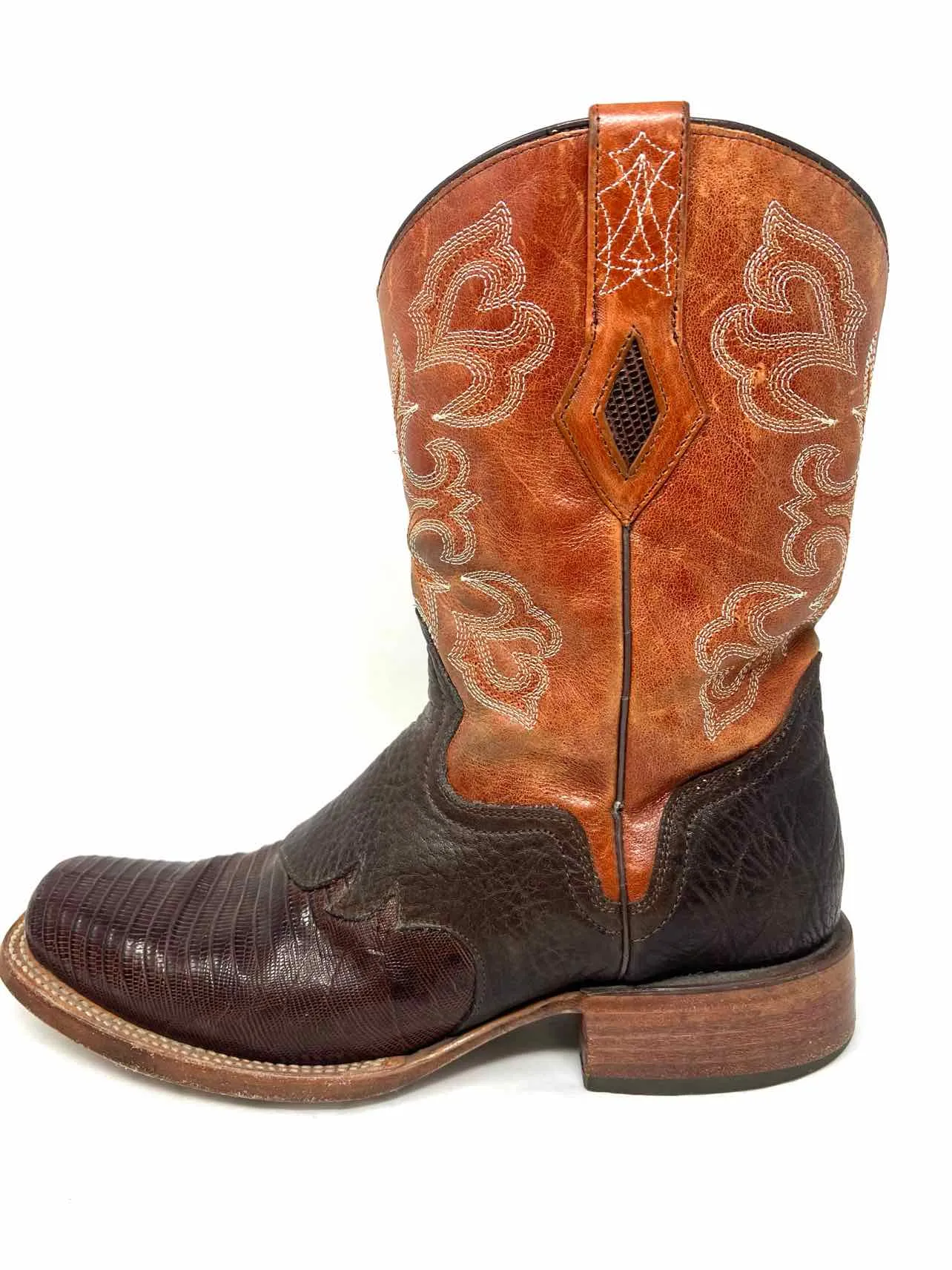 Size 9 Tan/Brown Embroidered Leather Men's Boots- Men's