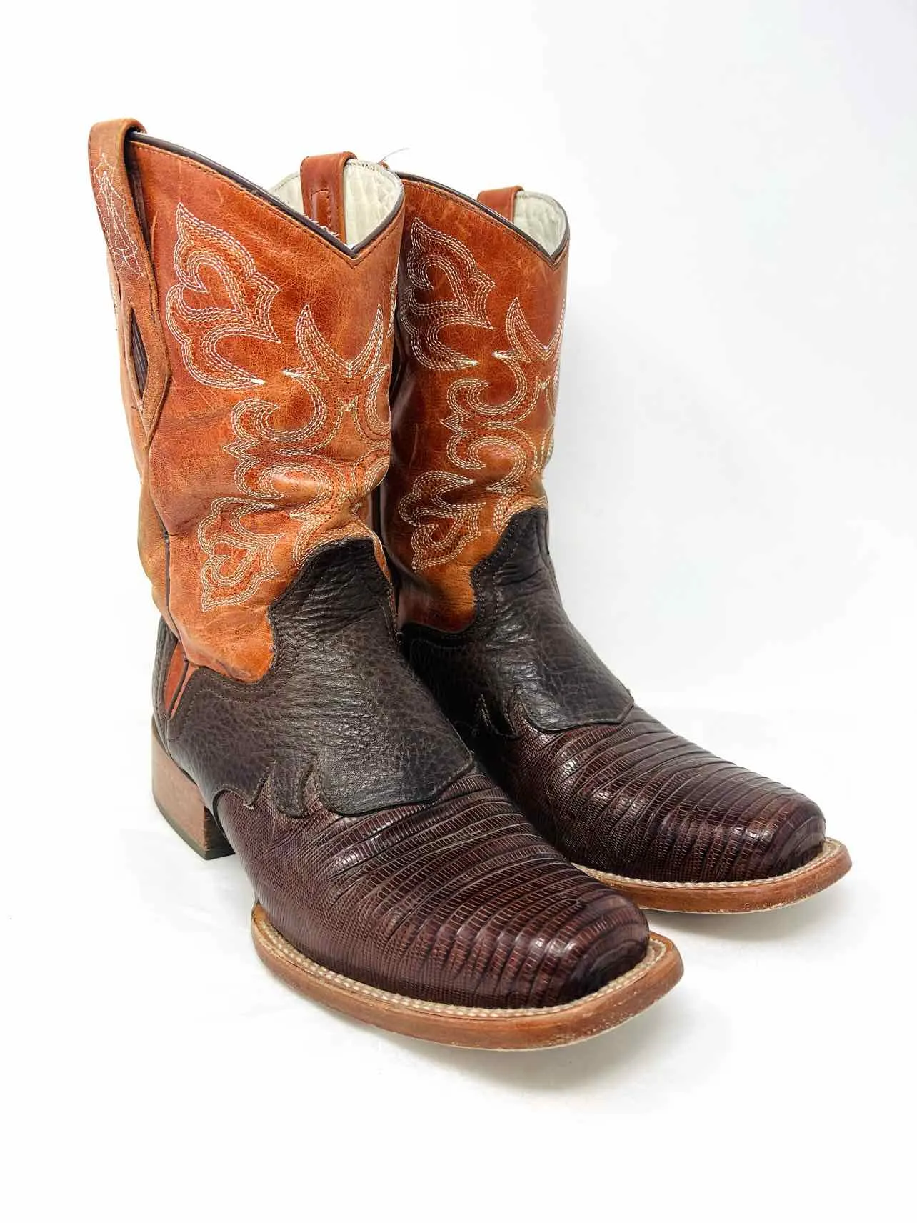 Size 9 Tan/Brown Embroidered Leather Men's Boots- Men's