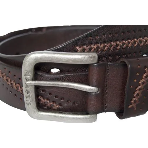 Stitched Dark Brown Leather Belt