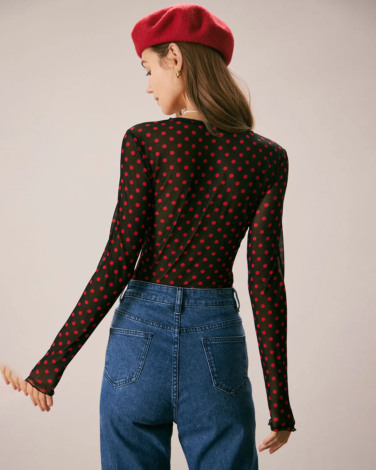 The Black Square Neck Polka Dot Printed Tee