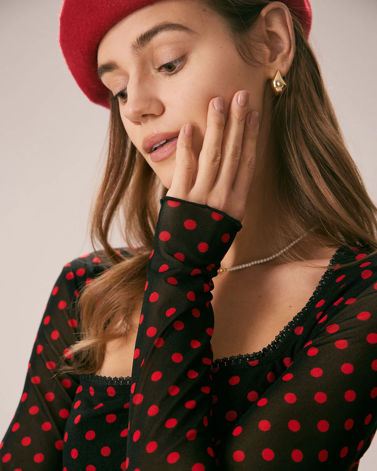 The Black Square Neck Polka Dot Printed Tee