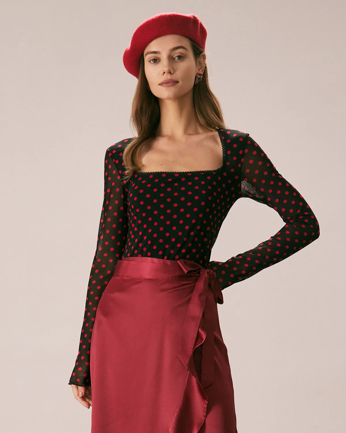 The Black Square Neck Polka Dot Printed Tee